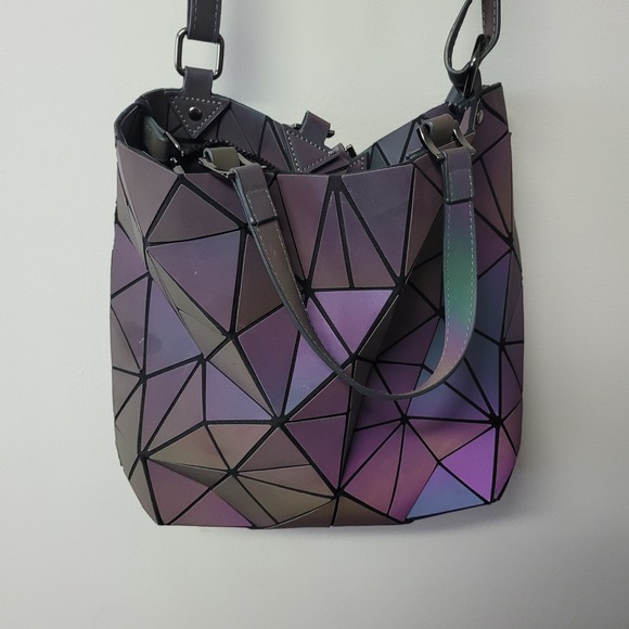 HOTONE Iridescent Geometric Prism Handbag Purse Wallet Set